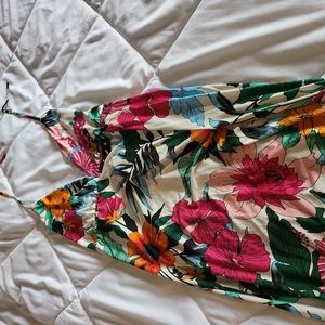 Fashion nova tropical dress halter string tie top side split size large